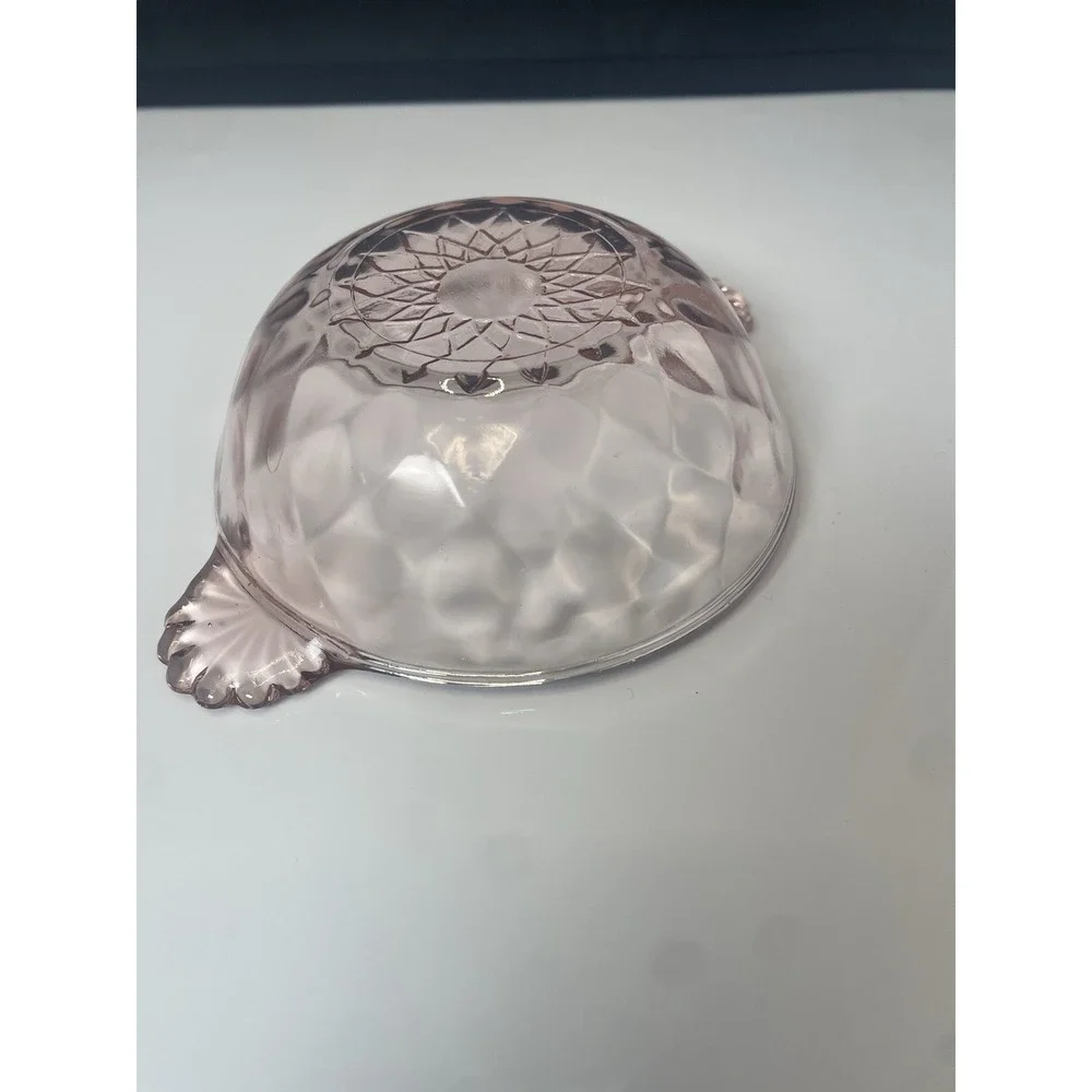 Pink Rose Depression Glass Handles Fruit Dessert Snack Bowls Set‎ Of 12 Scallop